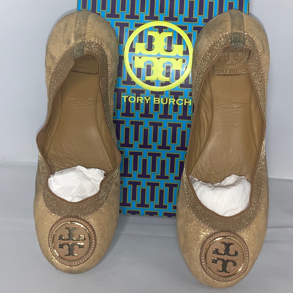 Tory Burch Caroline 2 Elastic Metallic Ballet Flat - image 1